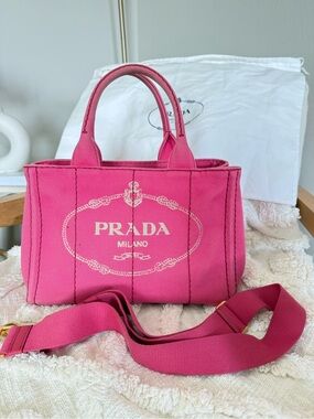 Prada Pink Canvas Milano Tote with Detachable Strap